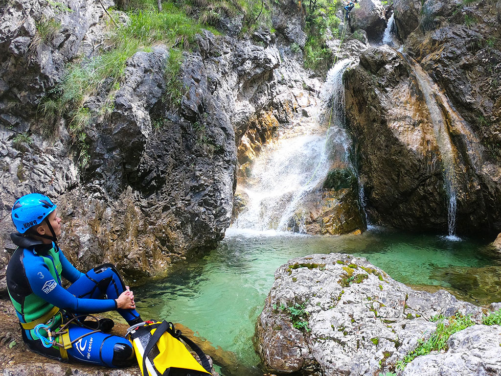 Waterfall and a pool in canyon Brussine in Italy.